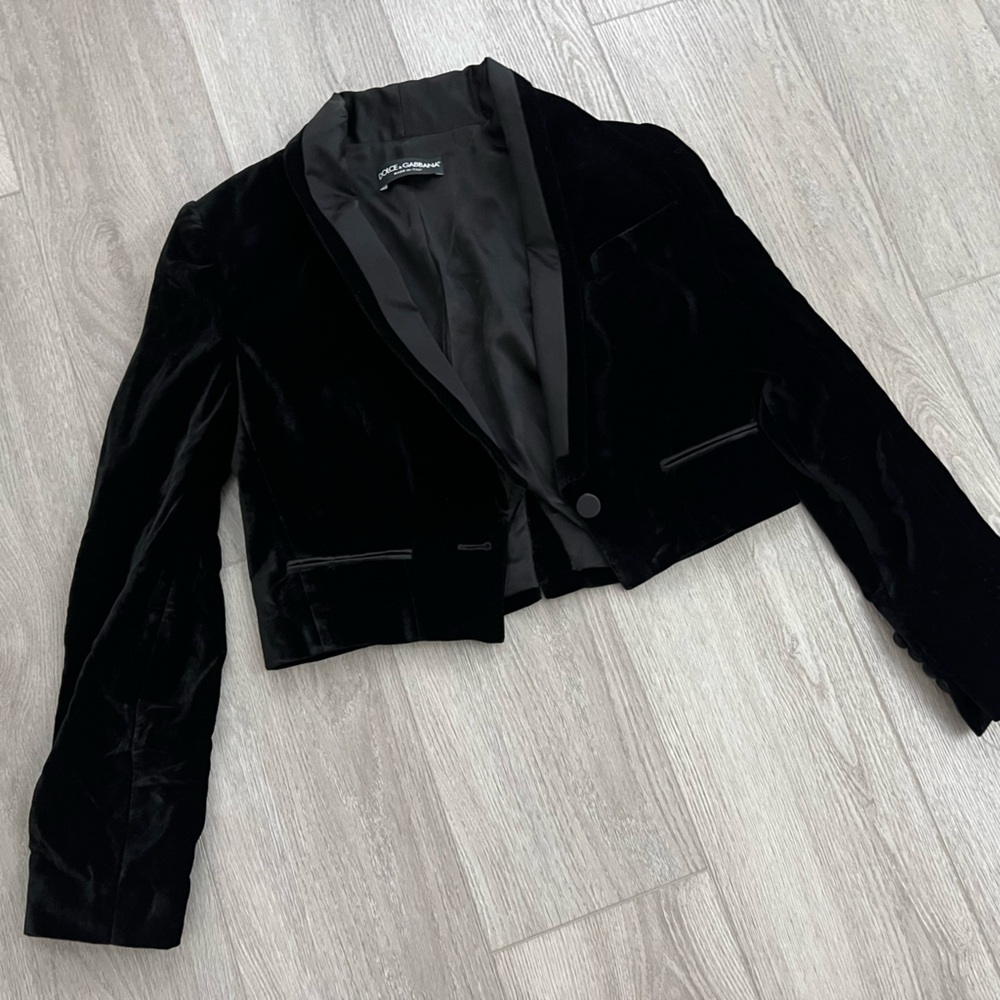 Dolce & Gabbana Black Suede Cropped Blazer